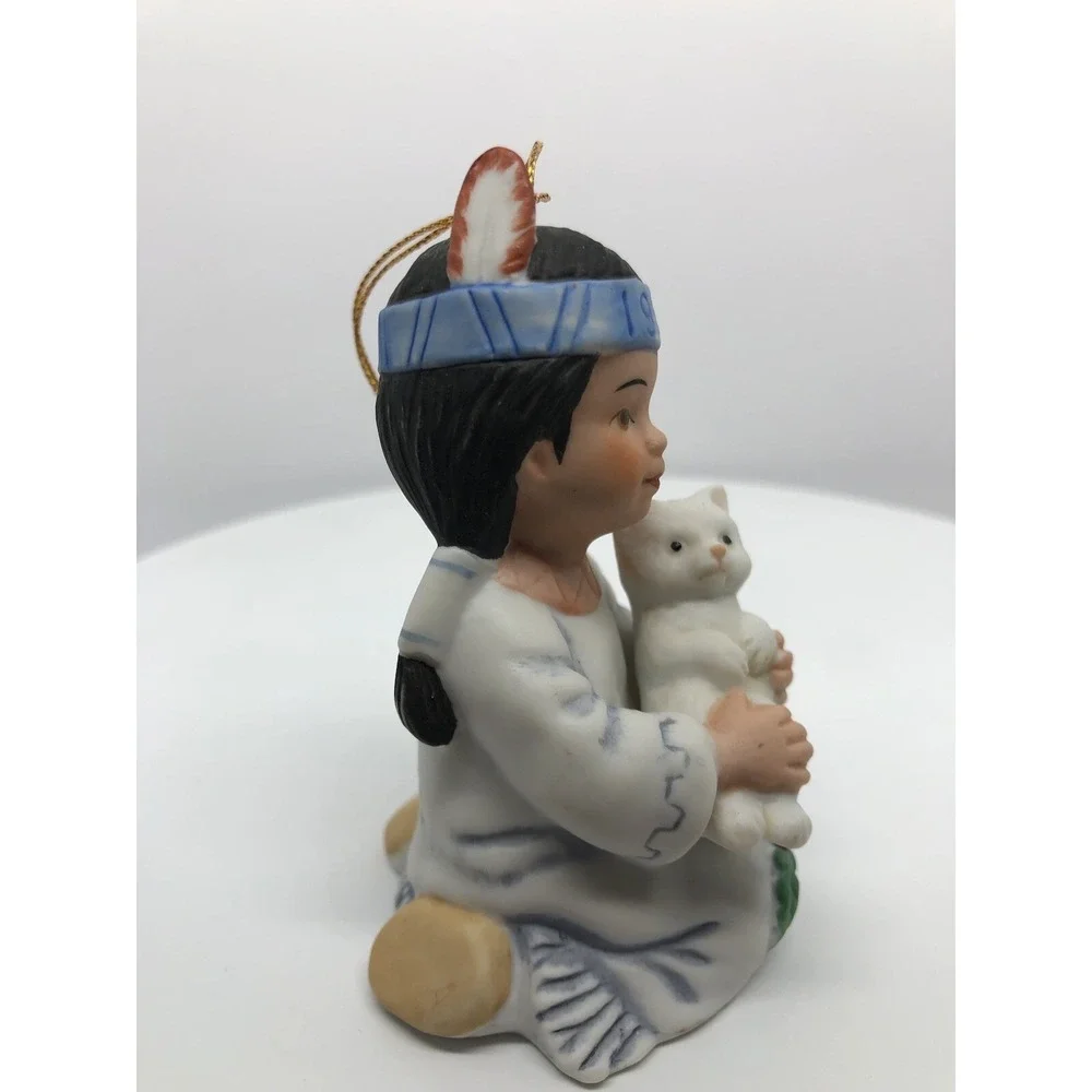 GREGORY PERILLO'S SAGEBRUSH KIDS 1988 BELL CHRISTMAS ORNAMENT BISQUE NATIVE &CAT